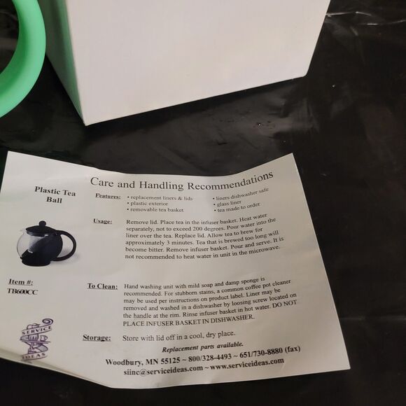 Hot/cold plastic Tea Ball filter, spoon, lid instructions Item#TB600cc NIB - Picture 4 of 7
